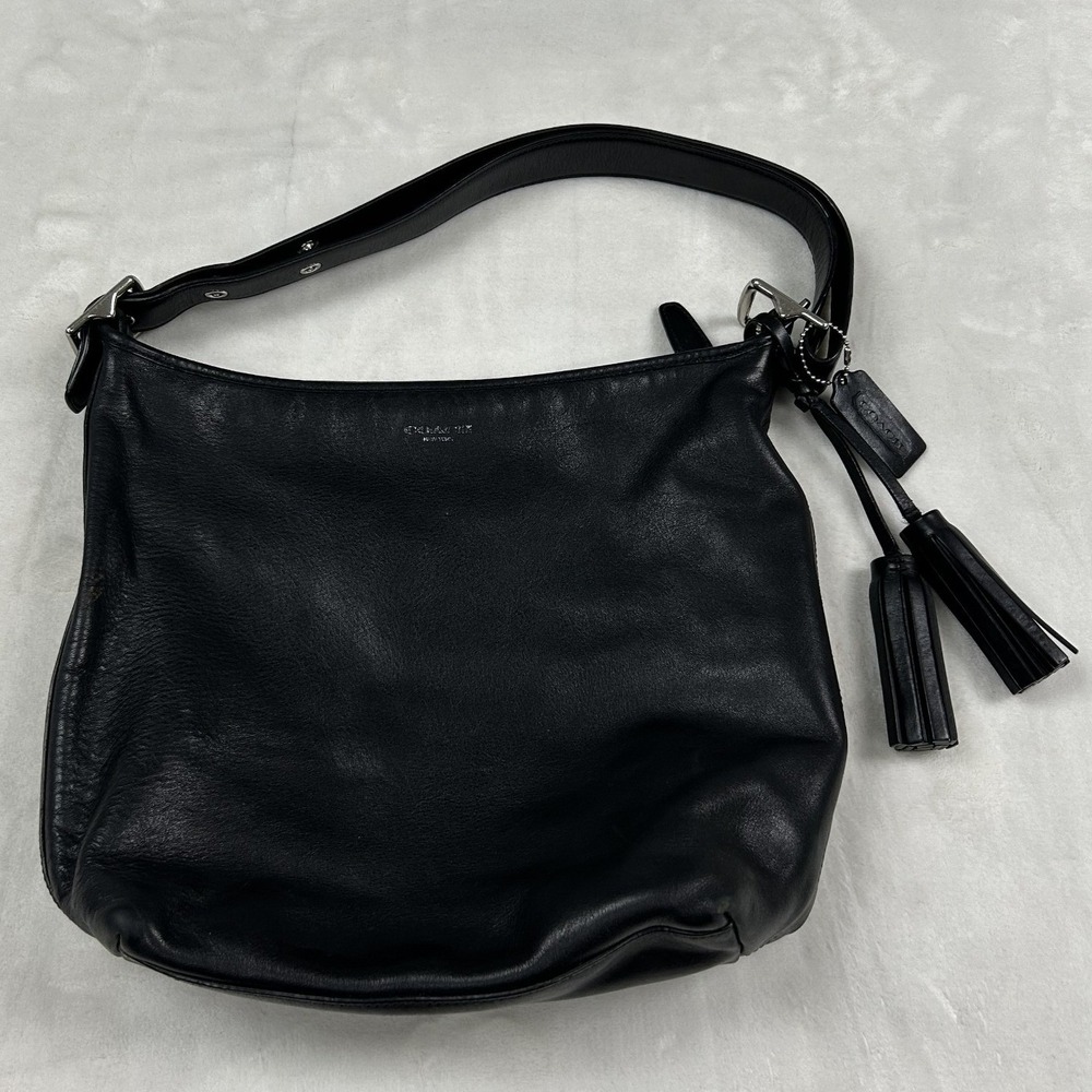 Coach Hobo Bag Womens Medium Black Leather Tassel Shoulder Bag 19889